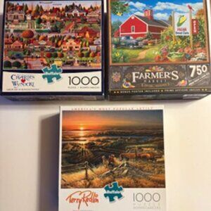 Lot of 3 Outdoor Puzzles Complete (2 @ 1000 pieces, 1 @ 750 pieces)